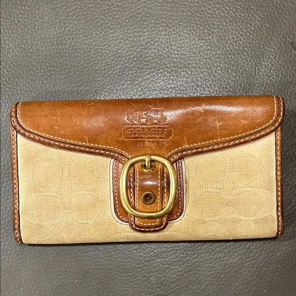 Coach Handbags - Vintage Coach Continental Brown and Tan Women's Leather and canvas Wallet